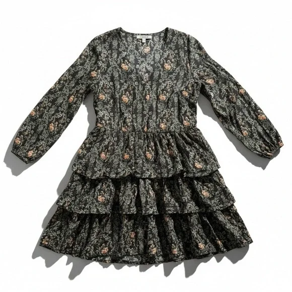 Wrangler Retro Floral Print Tiered Ruffle Dress Womens XL Long Sleeve - Picture 2 of 9